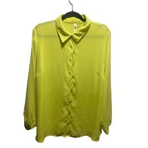 NY Collection Neon Yellow Scallop Button-Up Blouse – Size XL